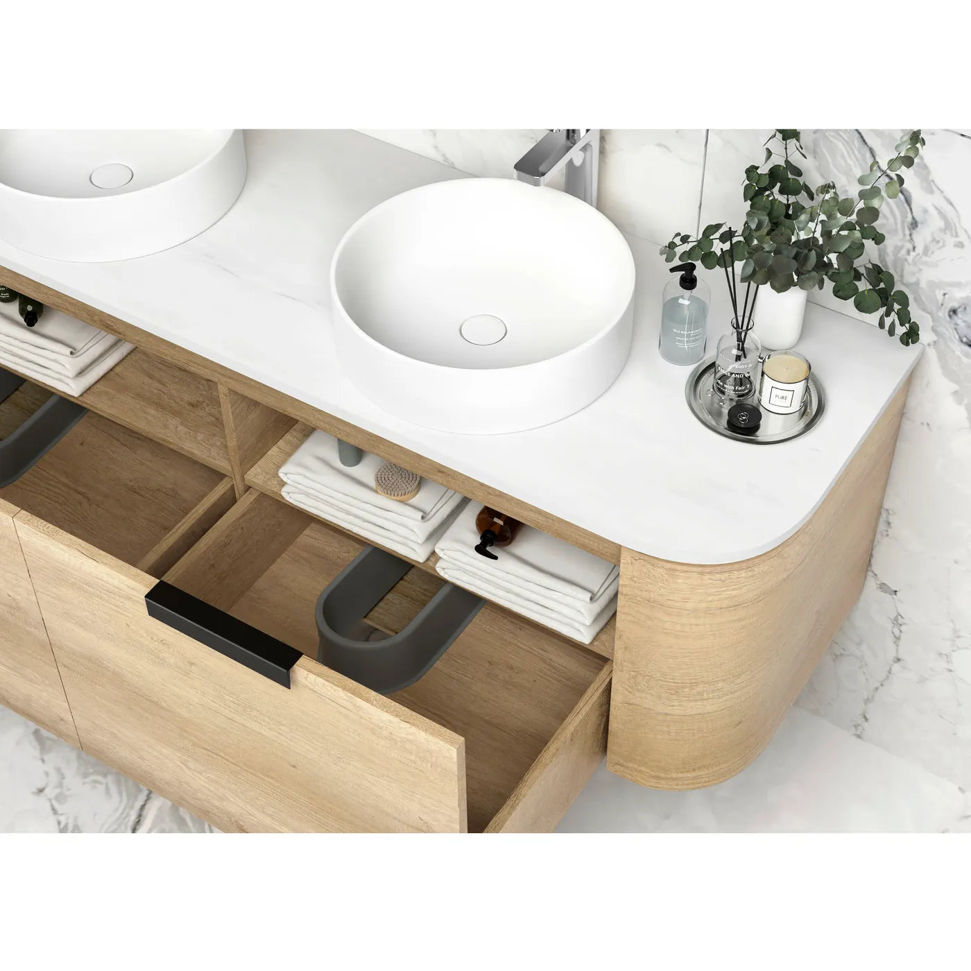 Otti Bondi Double Natural Oak Curve Wall Hung Vanity 1500mm