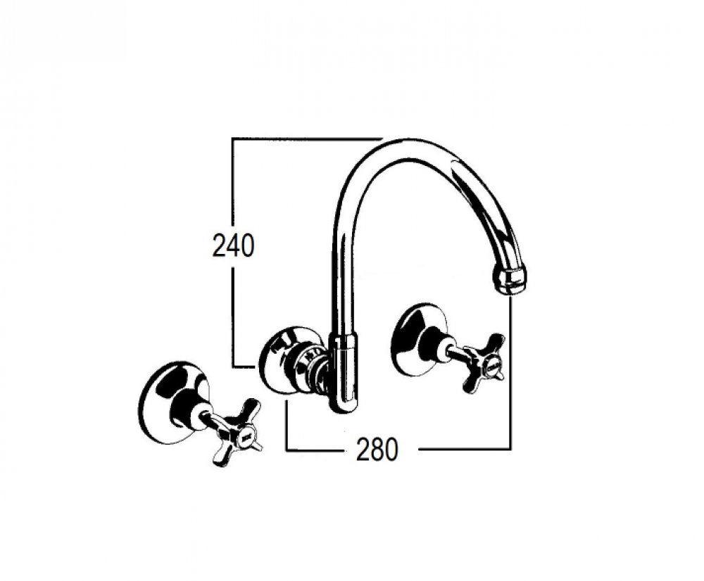 CB Ideal Heritage Wall Sink Set with Gooseneck Spa/Bath Filler