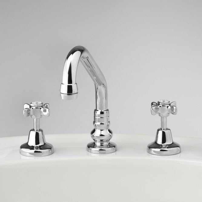 Heritage bathroom Basin Set with Swivel Upswept Outlet polished chrome