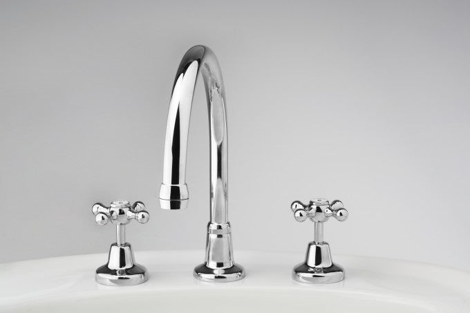 traditional gooseneck thee piece australian made bathroom basin tap set