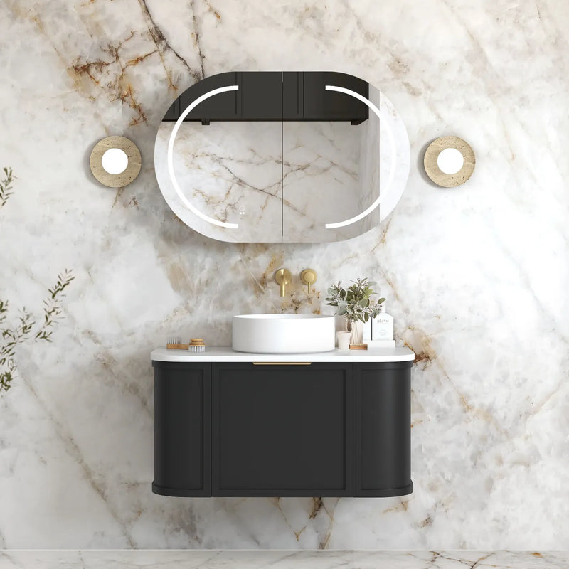 Otti Hampshire Satin Black Wall Hung Curve Vanity 900mm