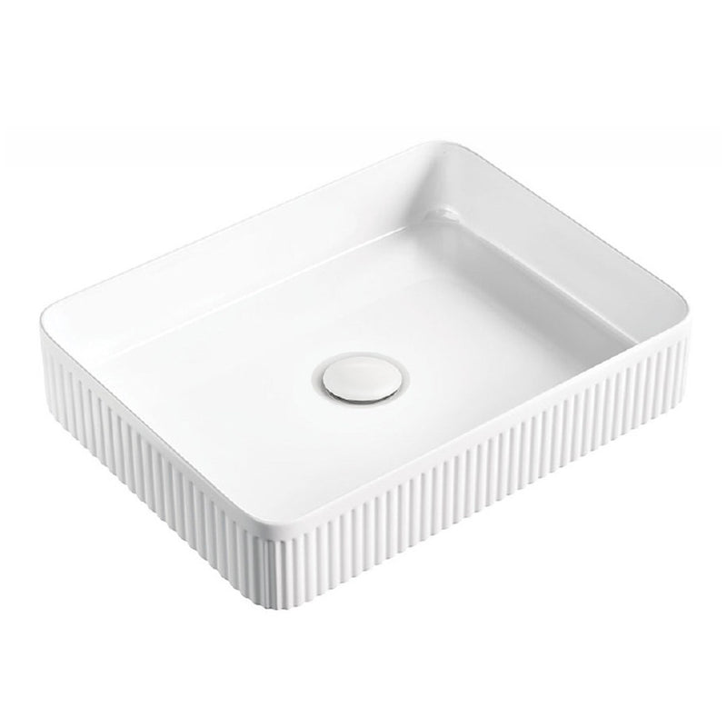 Corintha Ionic Fluted Gloss White Rectangular Above Counter Basin 500mm