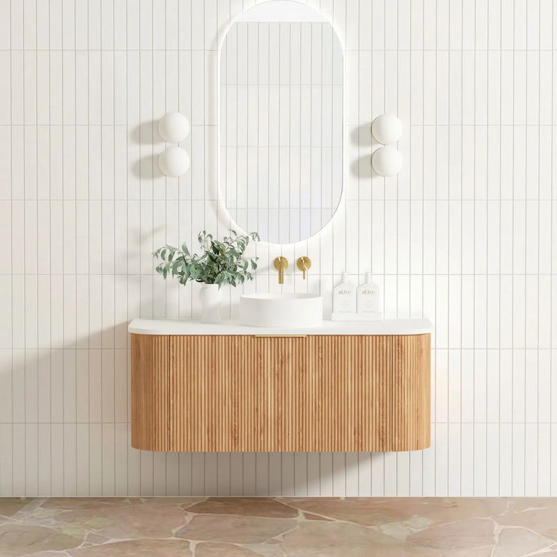 Otti Bondi Fluted Woodland Oak Curve Wall Hung Vanity 1200mm