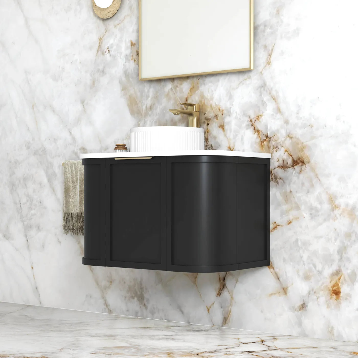 Otti Hampshire Satin Black Wall Hung Curve Vanity 750mm
