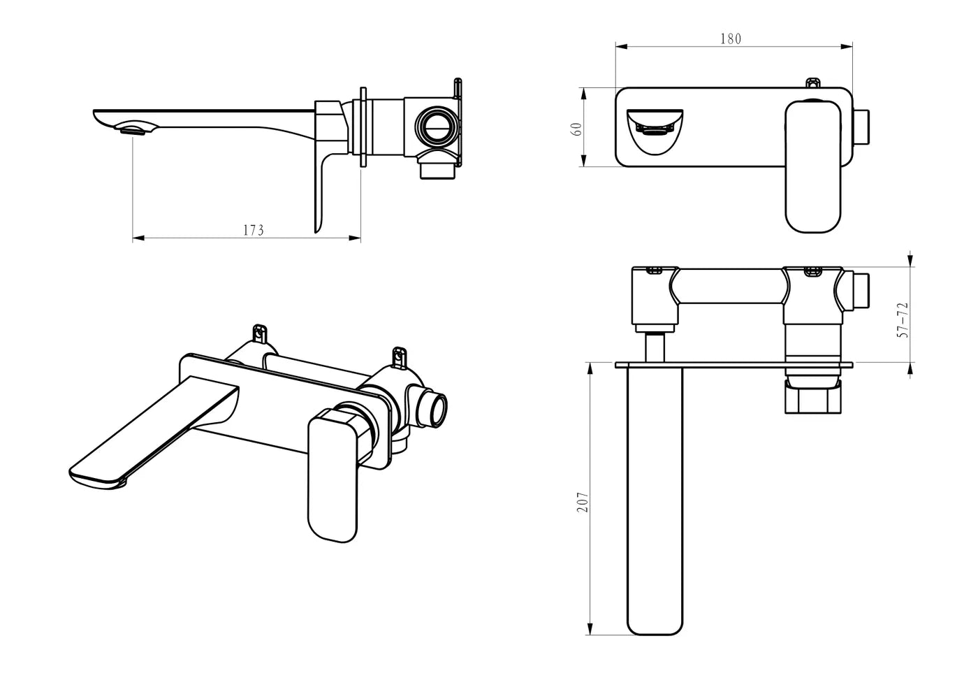 Donii Ella Tora Wall Basin Mixer Tap Set Matte Black