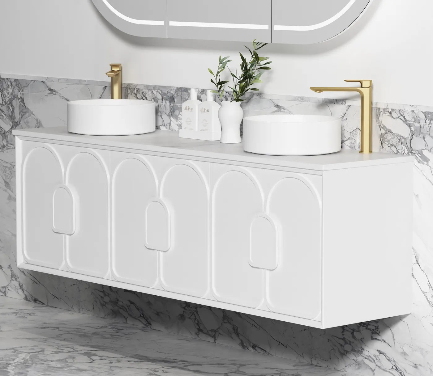 Otti Laguna Satin White Wall Hung Vanity 1800mm