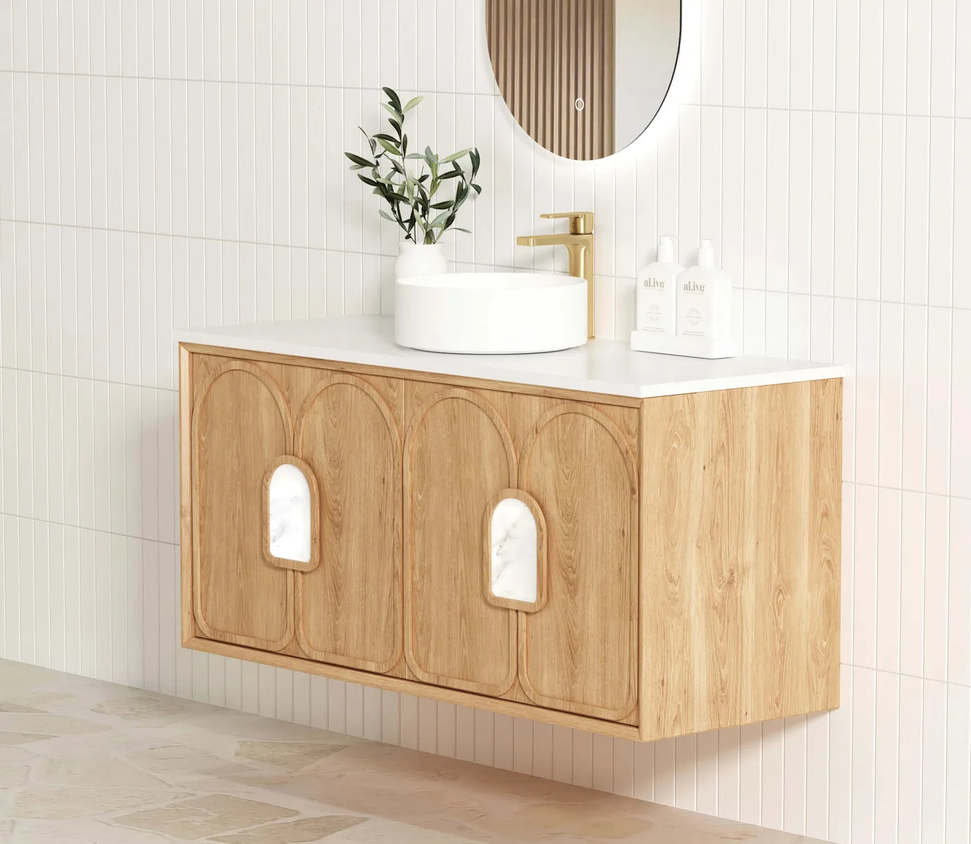 Otti Laguna Natural American Oak Wall Hung Vanity 1200mm