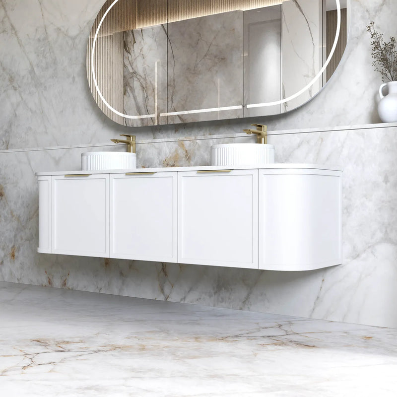 Otti Hampshire Satin White Wall Hung Curve Vanity 1800mm