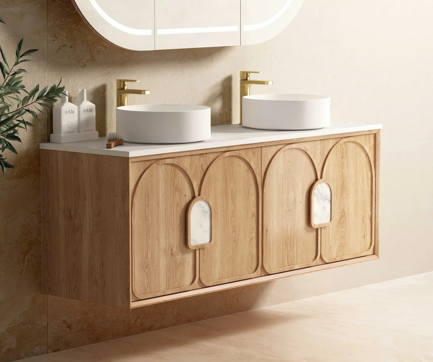 Otti Laguna Natural American Oak Wall Hung Vanity 1500mm