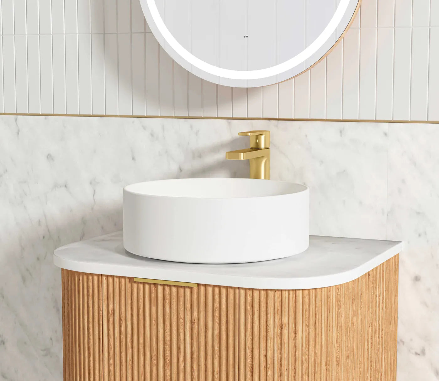 Otti Bondi Fluted Woodland Oak Curve Wall Hung Vanity 600mm