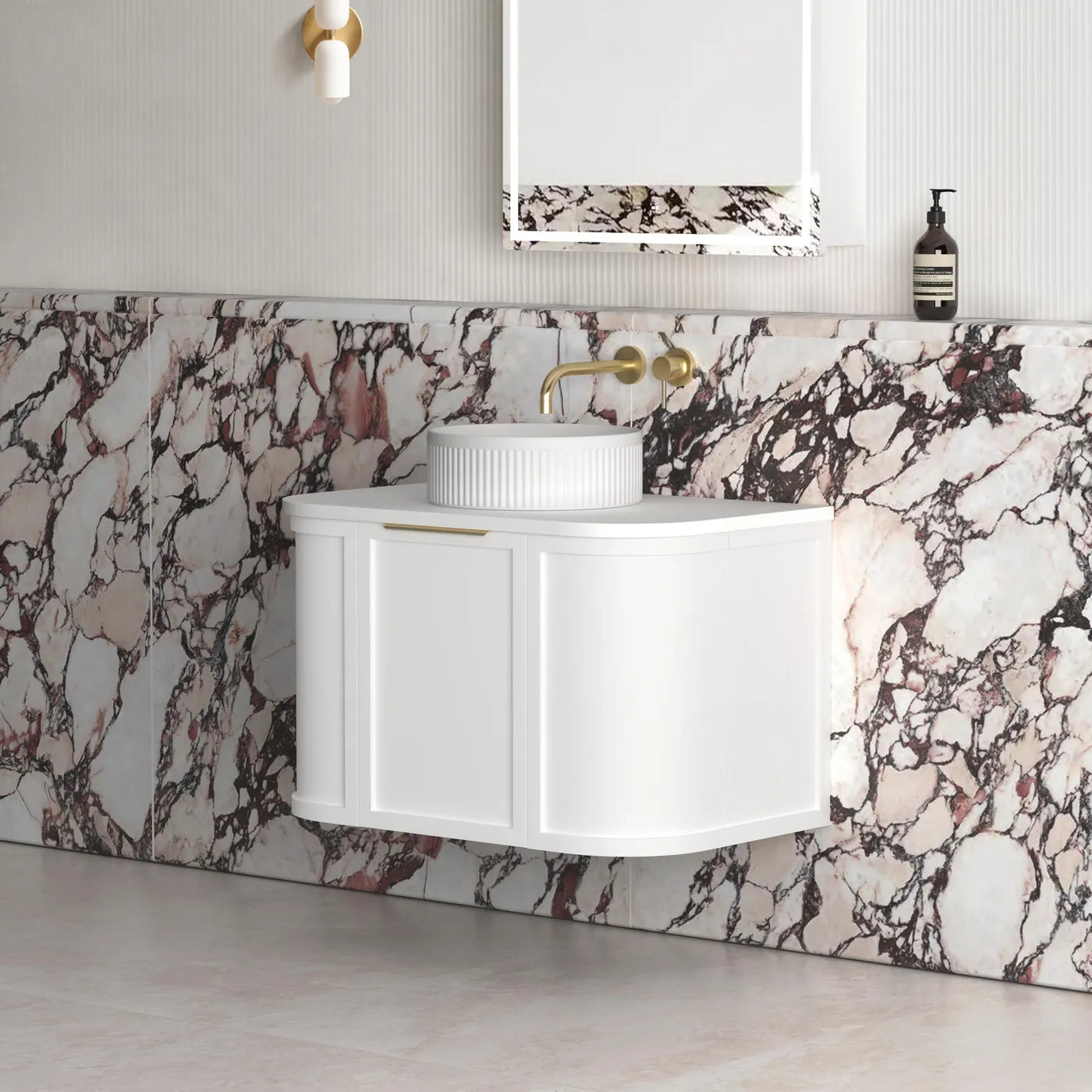 Otti Hampshire Satin White Wall Hung Curve Vanity 750mm