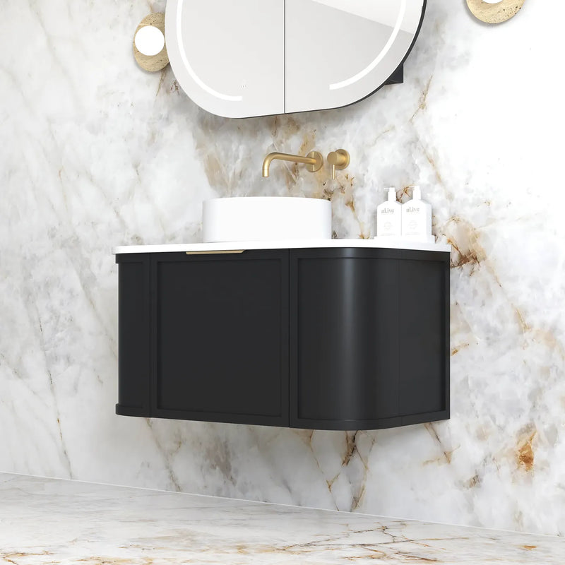 Otti Hampshire Satin Black Wall Hung Curve Vanity 900mm