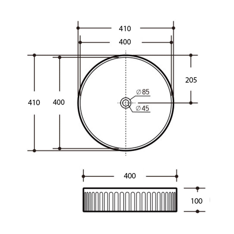 Paco Jaanson Corintha Ionic Fluted Gloss White Round Above Counter Basin 400mm