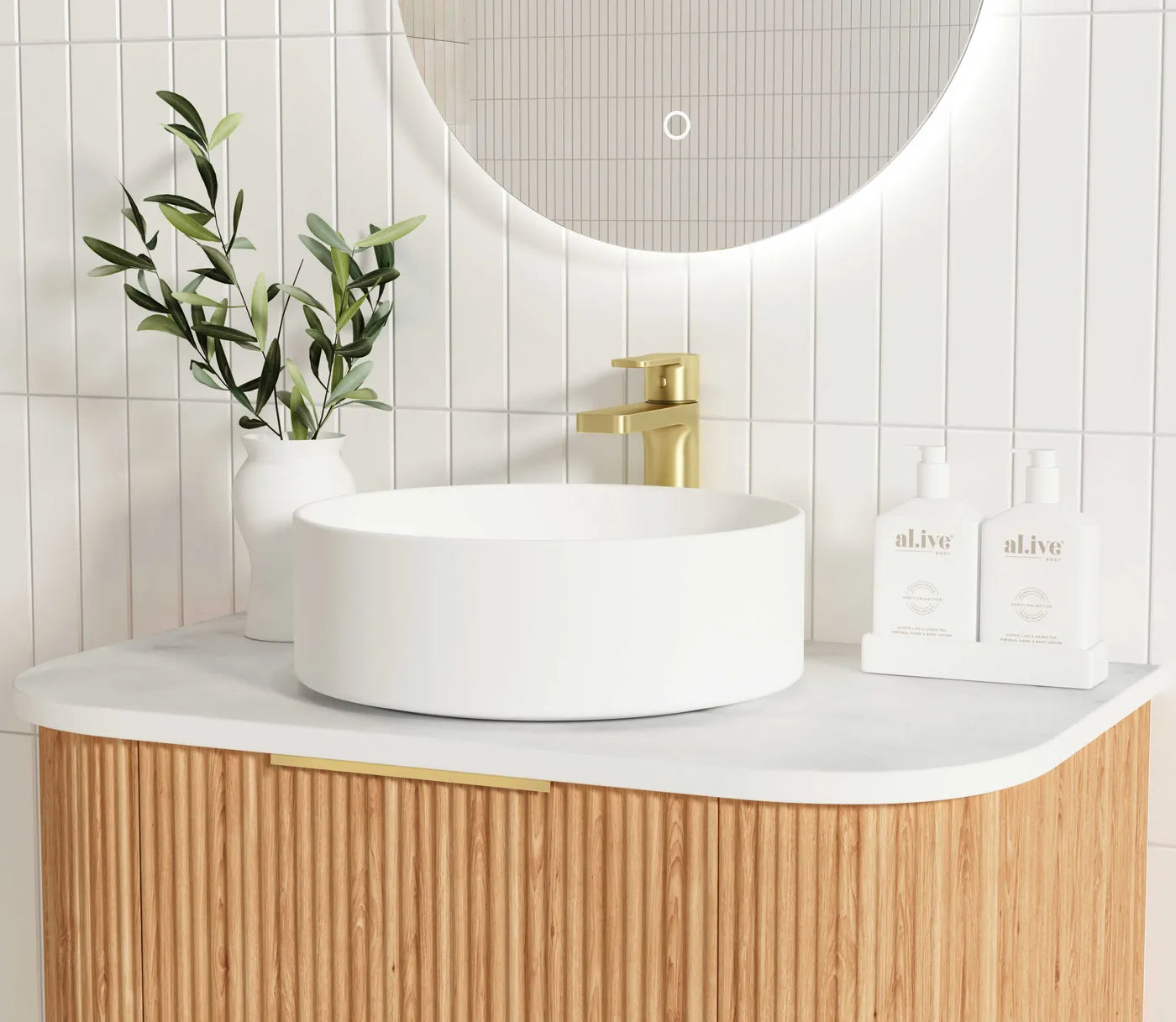 Otti Bondi Fluted Woodland Oak Curve Wall Hung Vanity 750mm