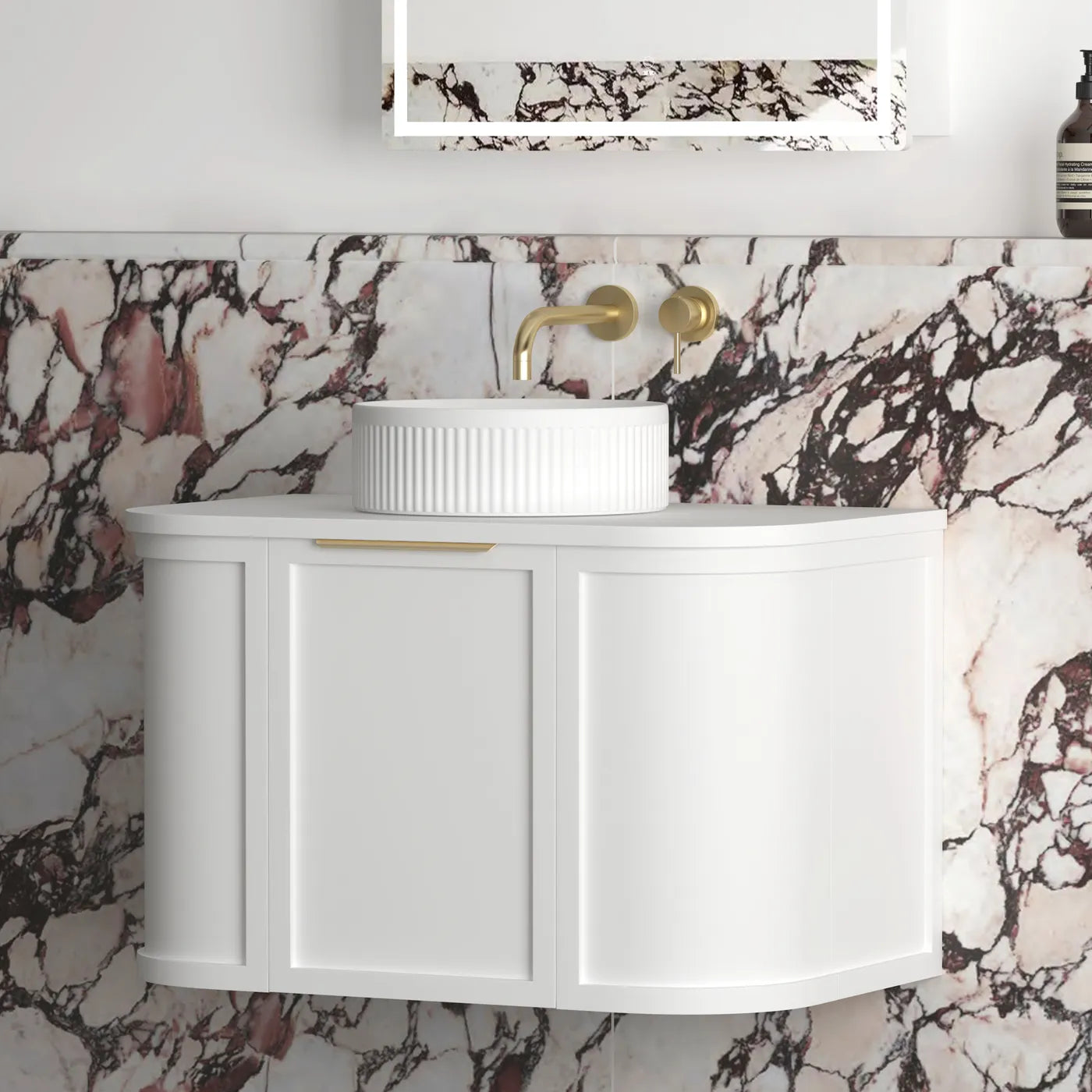 Otti Hampshire Satin White Wall Hung Curve Vanity 750mm