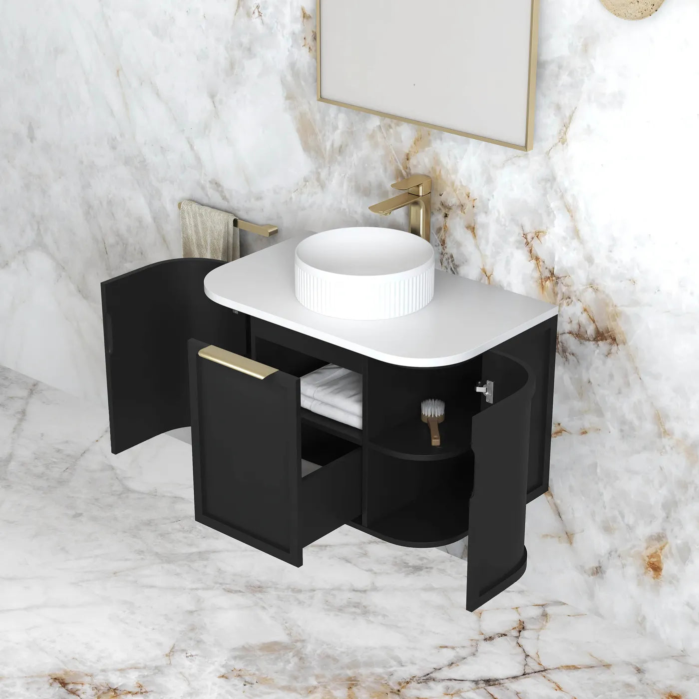 Otti Hampshire Satin Black Wall Hung Curve Vanity 750mm