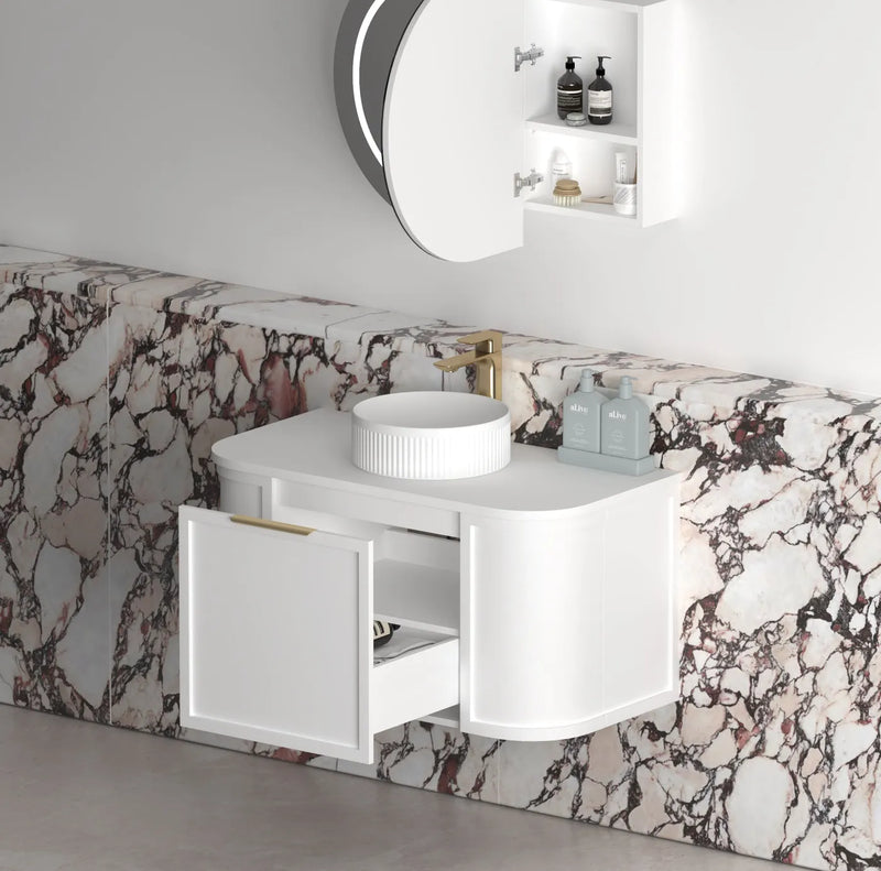 Otti Hampshire Satin White Wall Hung Curve Vanity 900mm