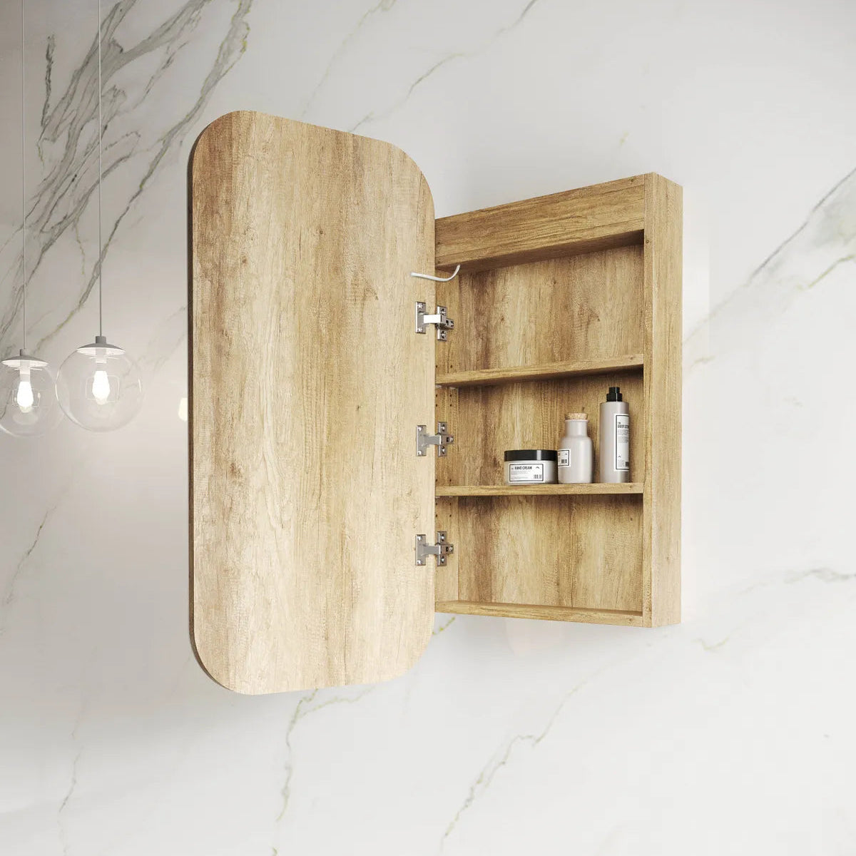 Otti LED Newport Natural Oak Mirror Cabinet Soft Square 450mm