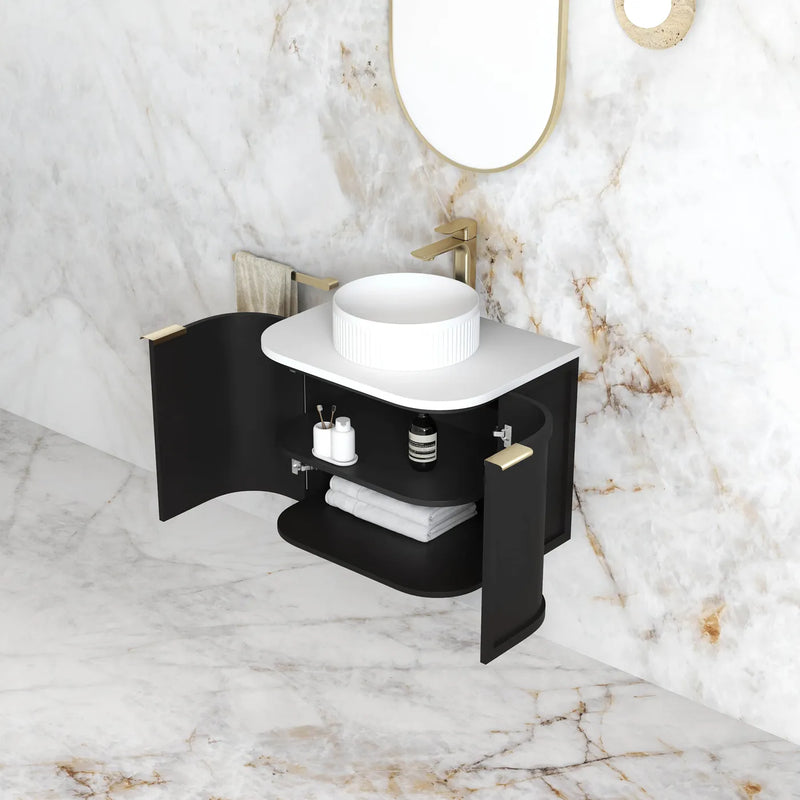 Otti Hampshire Satin Black Wall Hung Curve Vanity 600mm