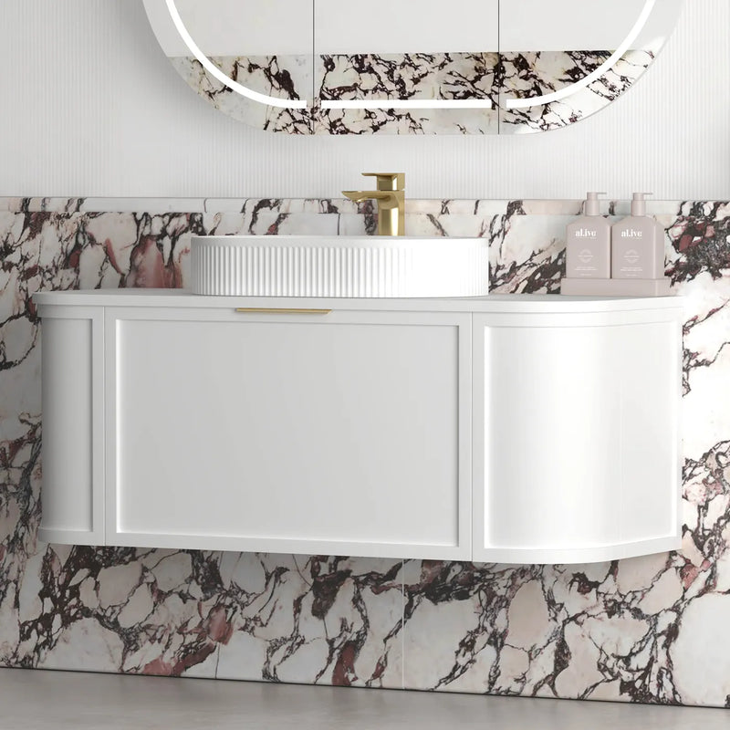 Otti Hampshire Satin White Wall Hung Curve Vanity 1200mm