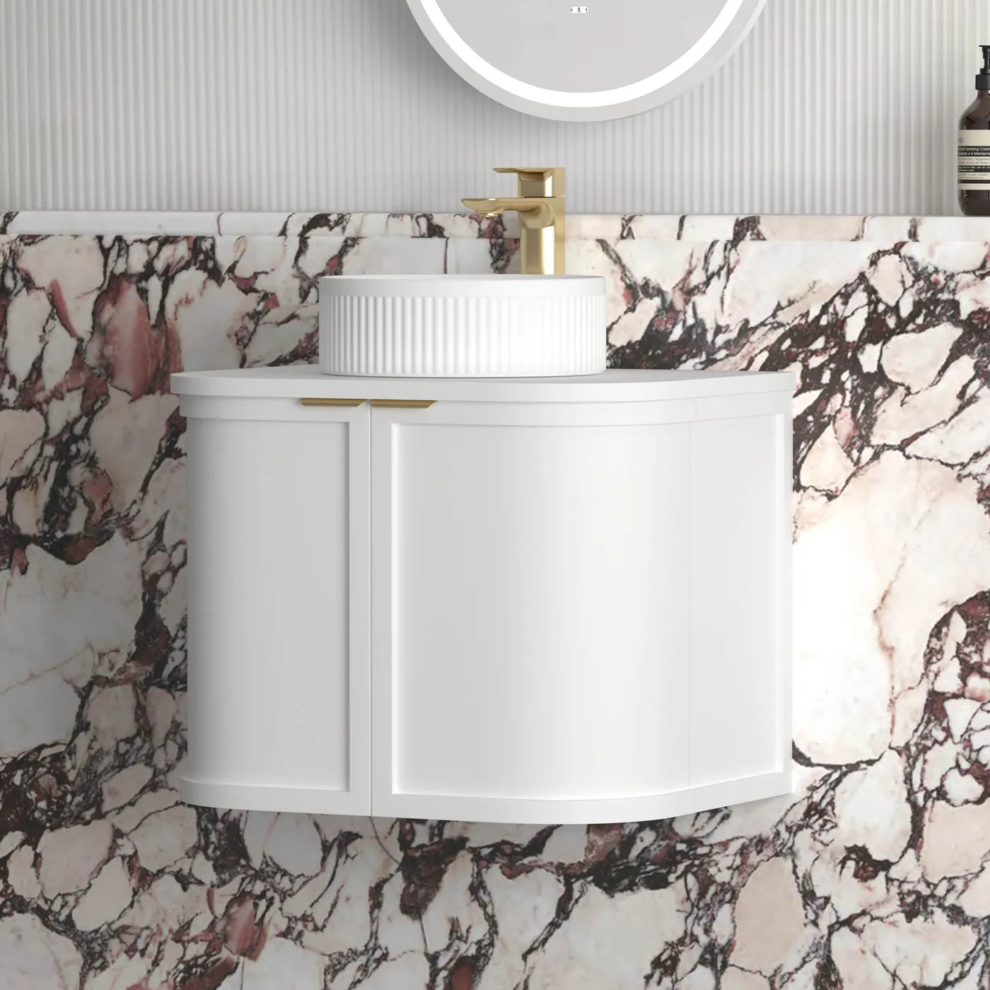 Otti Hampshire Satin White Wall Hung Curve Vanity 600mm