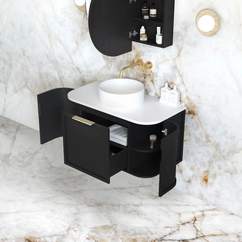 Otti Hampshire Satin Black Wall Hung Curve Vanity 900mm