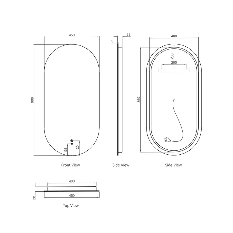 Otti LED Noosa Frameless Oval Mirror 900x450mm