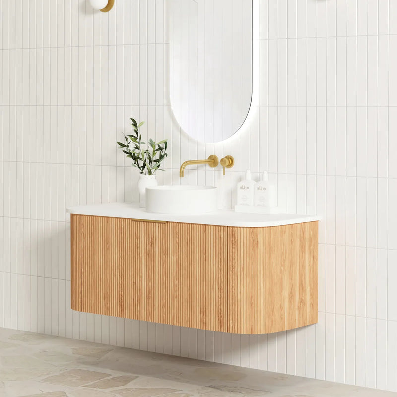 Otti Bondi Fluted Woodland Oak Curve Wall Hung Vanity 1200mm