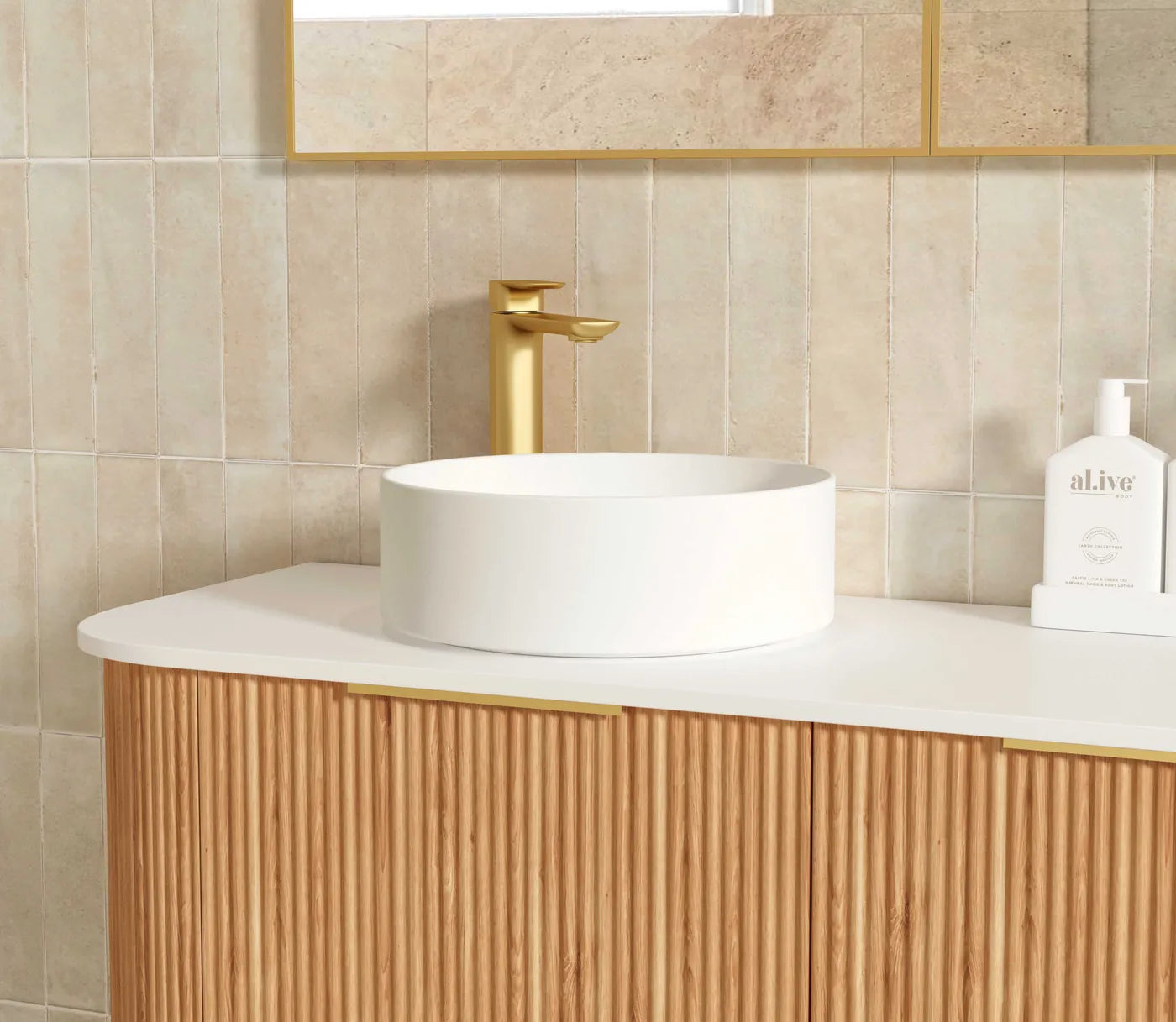 Otti Bondi Fluted Woodland Oak Curve Wall Hung Vanity 1800mm