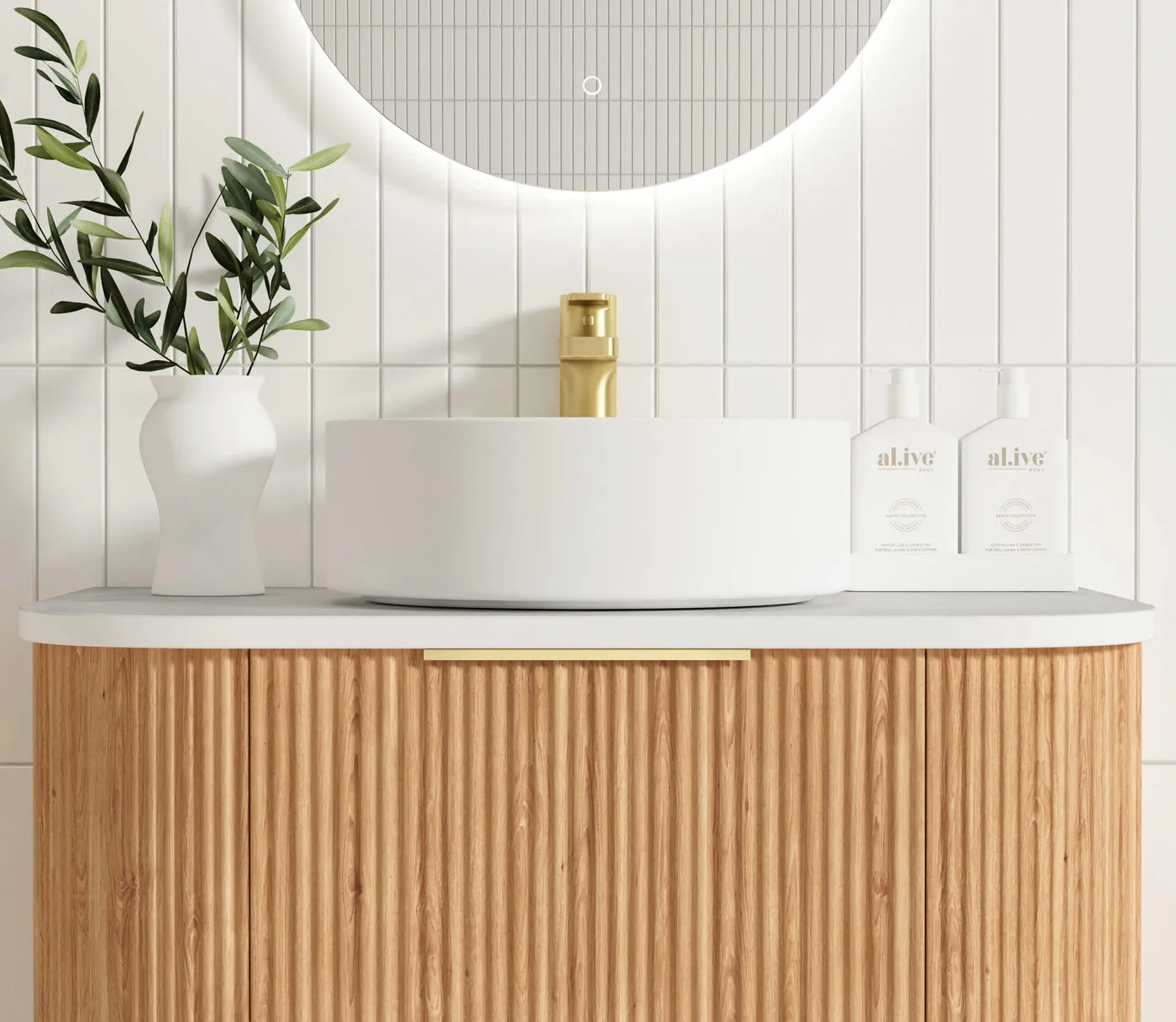 Otti Bondi Fluted Woodland Oak Curve Wall Hung Vanity 750mm