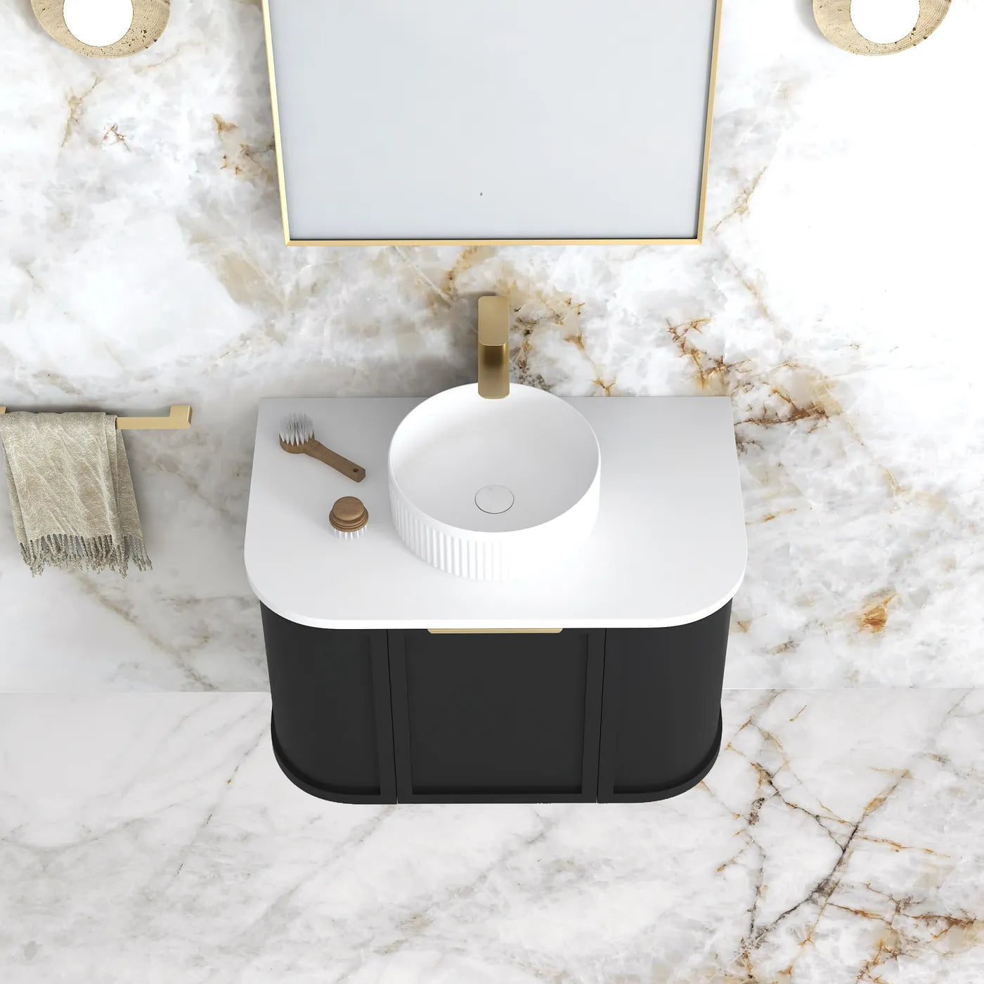 Otti Hampshire Satin Black Wall Hung Curve Vanity 750mm