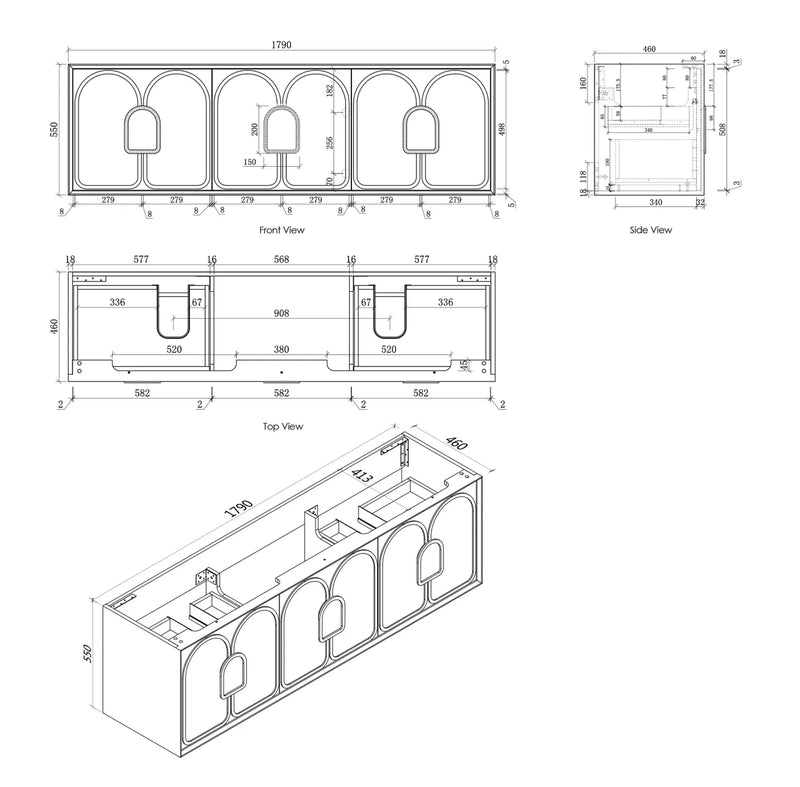 Otti Laguna Black American Oak Wall Hung Vanity 1800mm