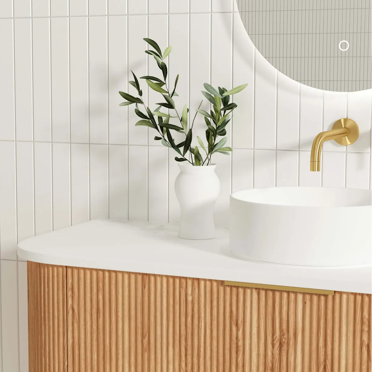Otti Bondi Fluted Woodland Oak Curve Wall Hung Vanity 1200mm