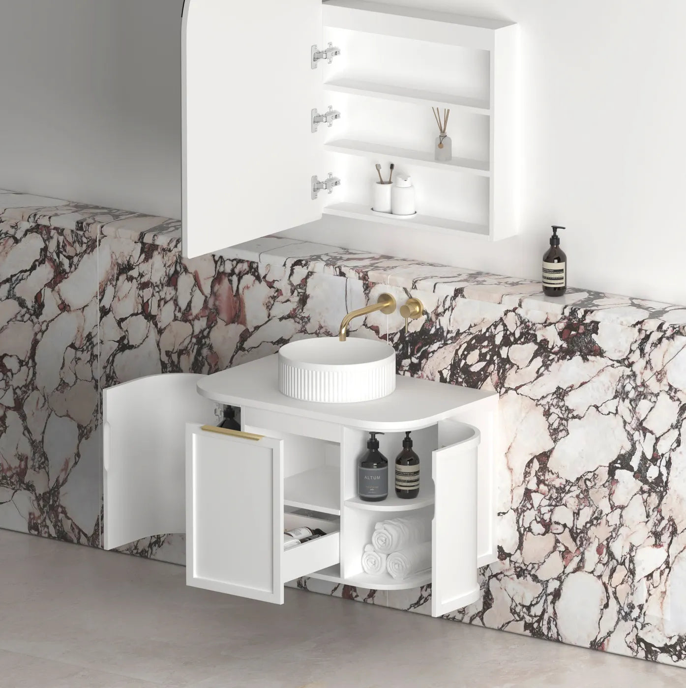 Otti Hampshire Satin White Wall Hung Curve Vanity 750mm