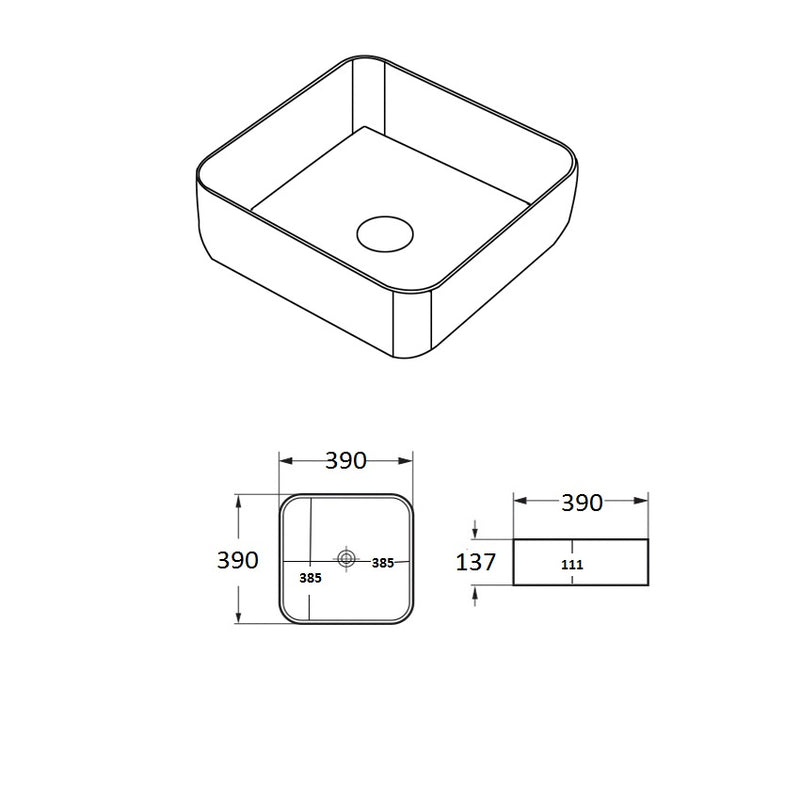 Donii Arlow Matte Black & Matte White Square Above Counter Basin 390x390