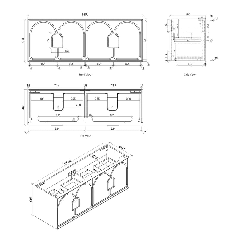 Otti Laguna Black American Oak Wall Hung Vanity 1500mm