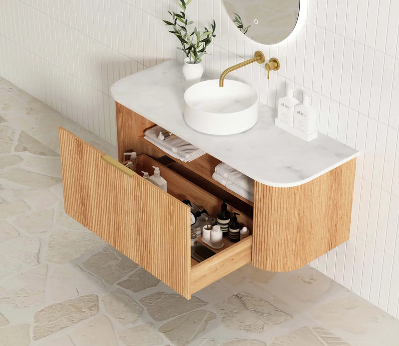 Otti Bondi Fluted Woodland Oak Curve Wall Hung Vanity 1200mm