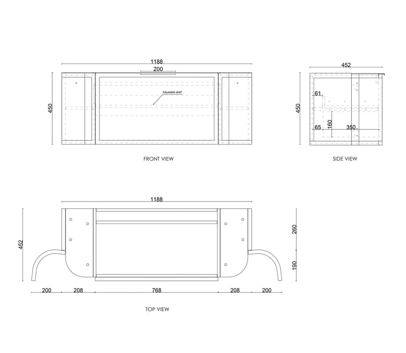 Otti Hampshire Satin White Wall Hung Curve Vanity 1200mm