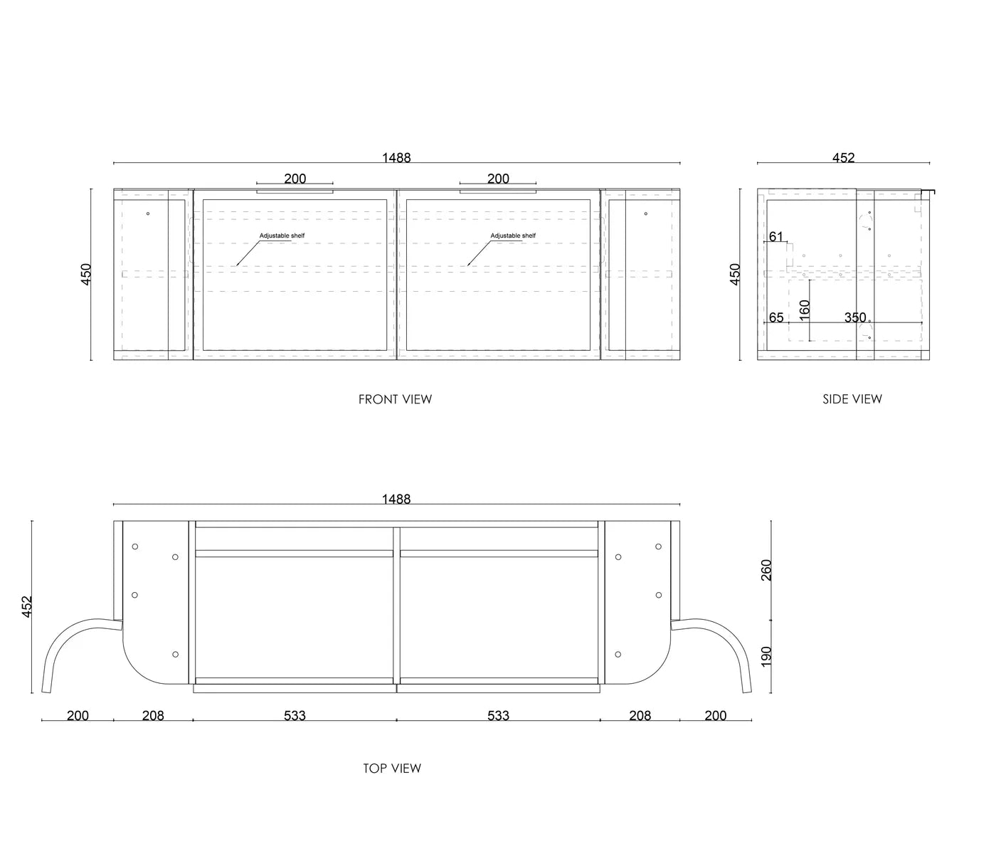 Otti Hampshire Satin White Wall Hung Curve Vanity 1500mm