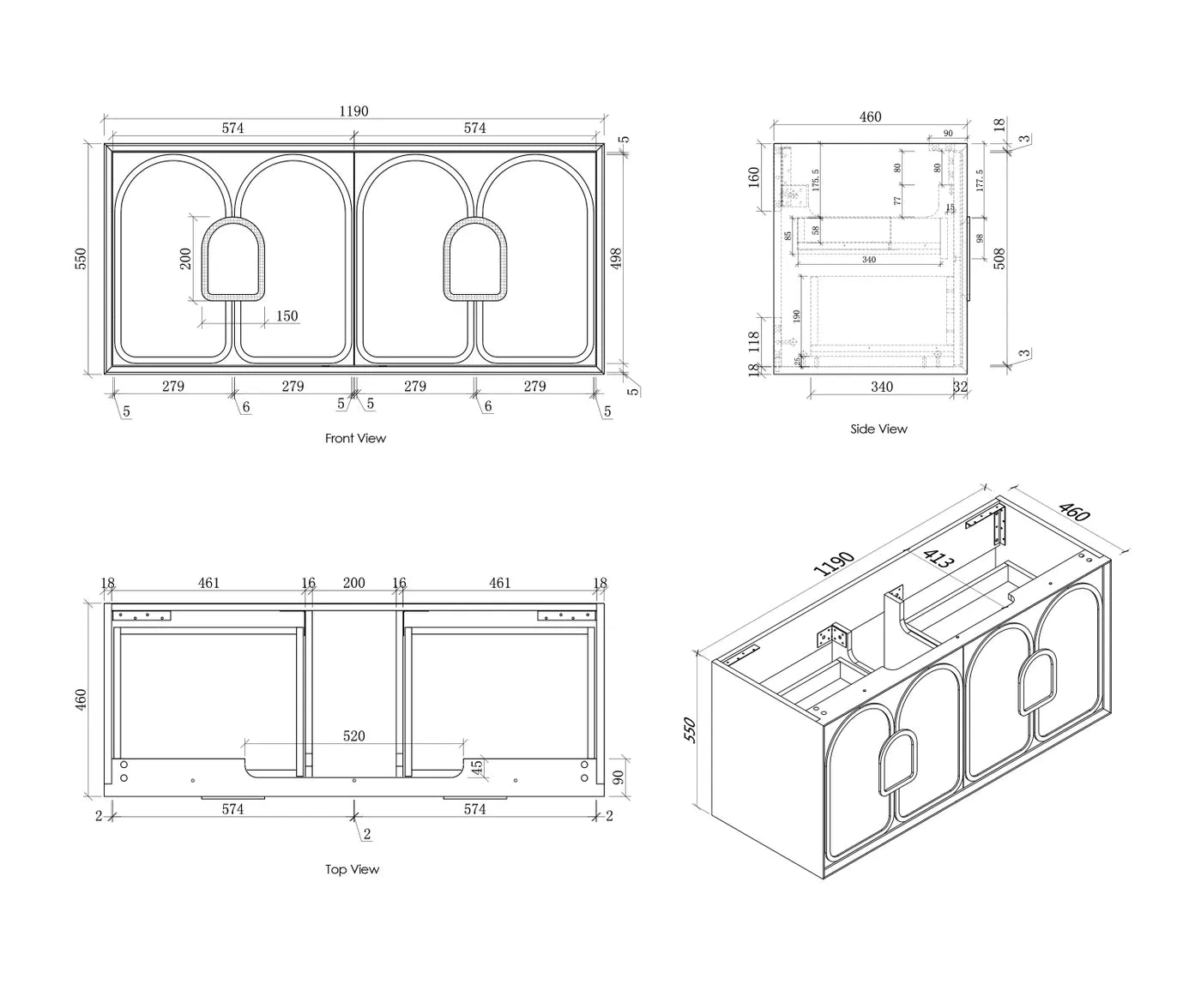 Otti Laguna Mark II Black Oak Wall Hung Vanity 1200mm
