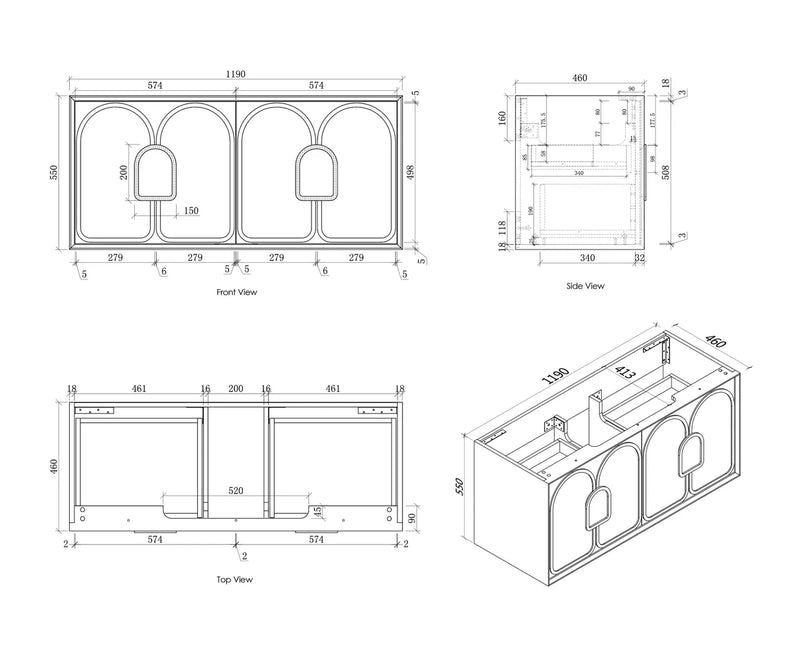 Otti Laguna Black American Oak Wall Hung Vanity 1200mm