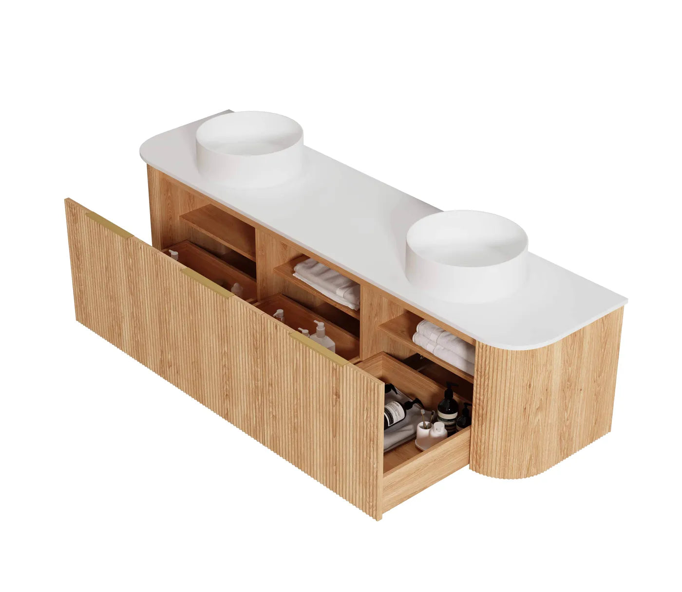 Otti Bondi Fluted Woodland Oak Curve Wall Hung Vanity 1800mm