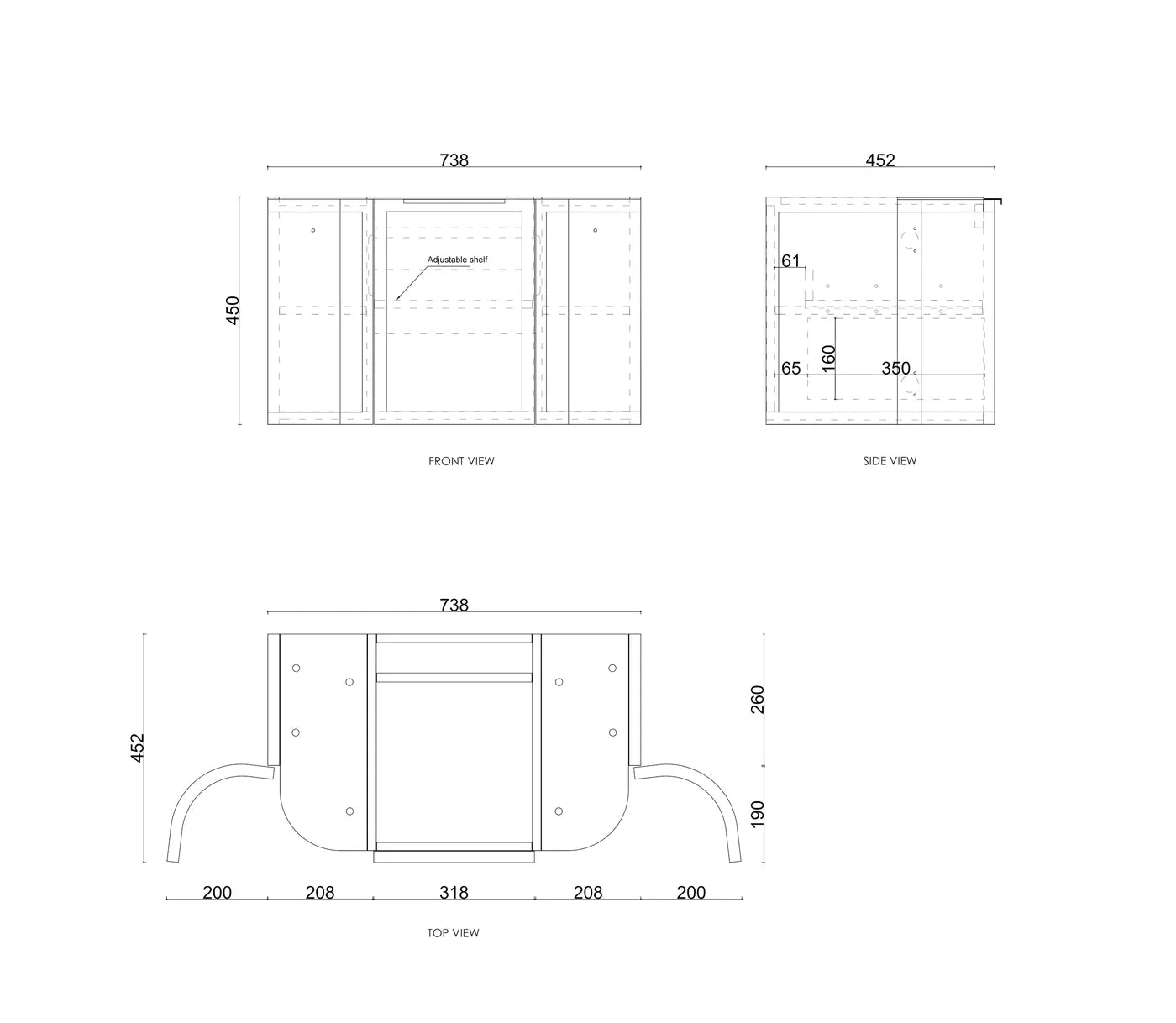 Otti Hampshire Satin White Wall Hung Curve Vanity 750mm