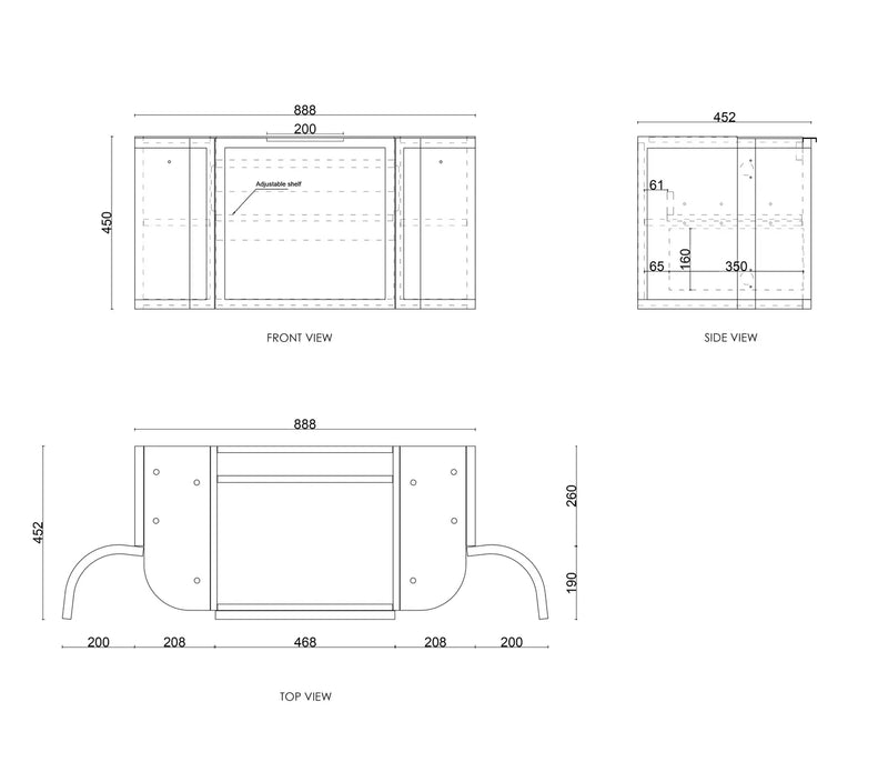 Otti Hampshire Satin White Wall Hung Curve Vanity 900mm