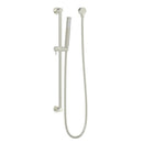round adjustable cylindrical shape shower head on a rail brushed nickel