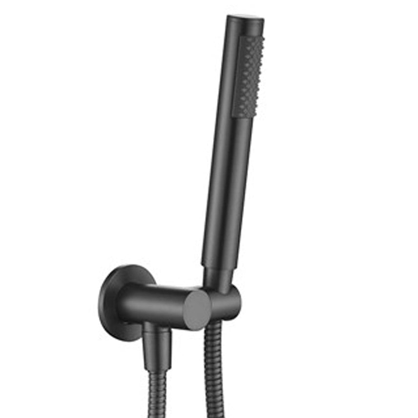 Gun metal hand shower with a matching hose, designed for mounting on the wall.
