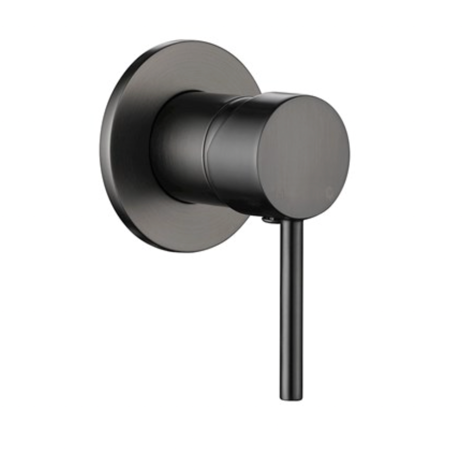 Black wall-mounted shower control valve with pin lever handle