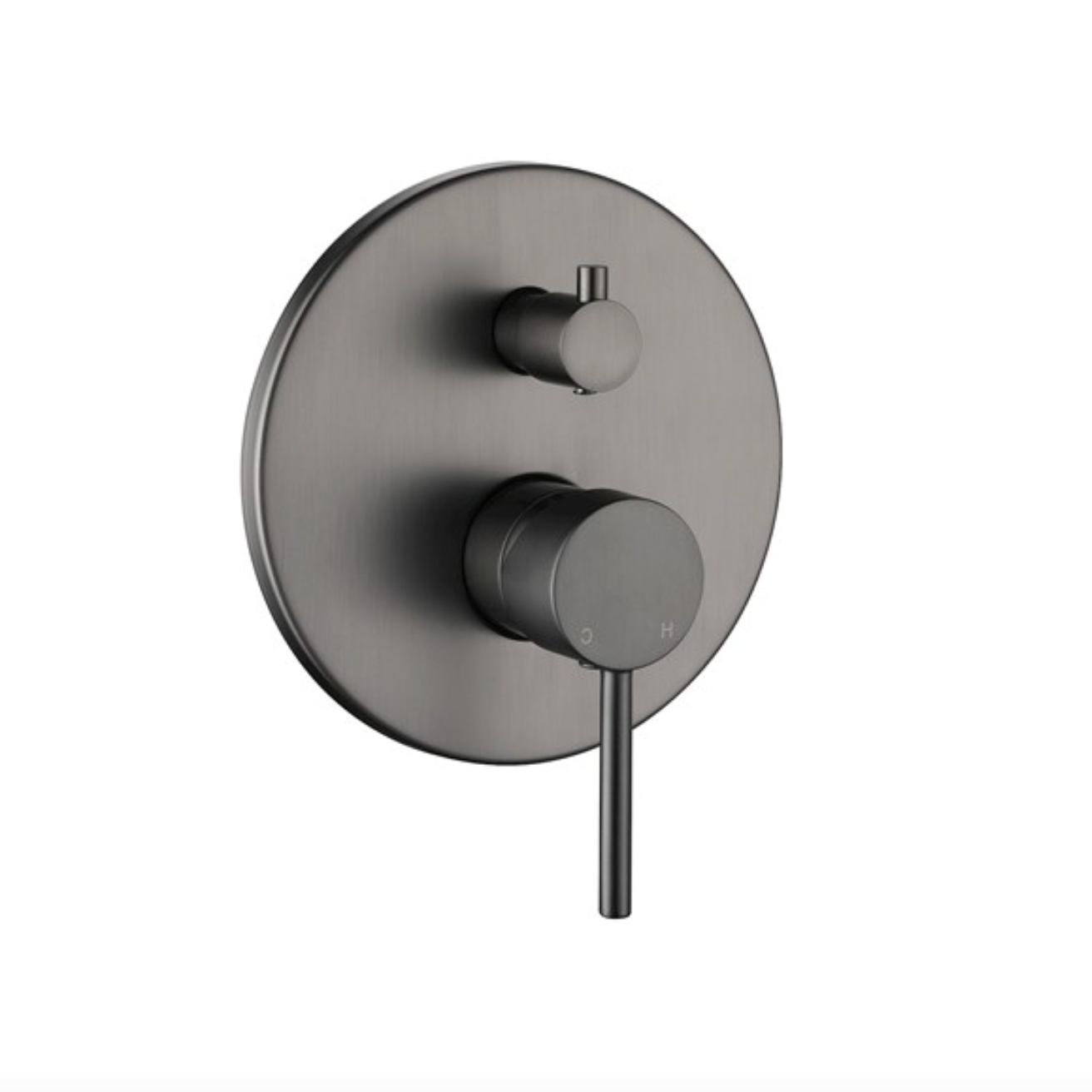 Metallic shower control panel with two knobs 