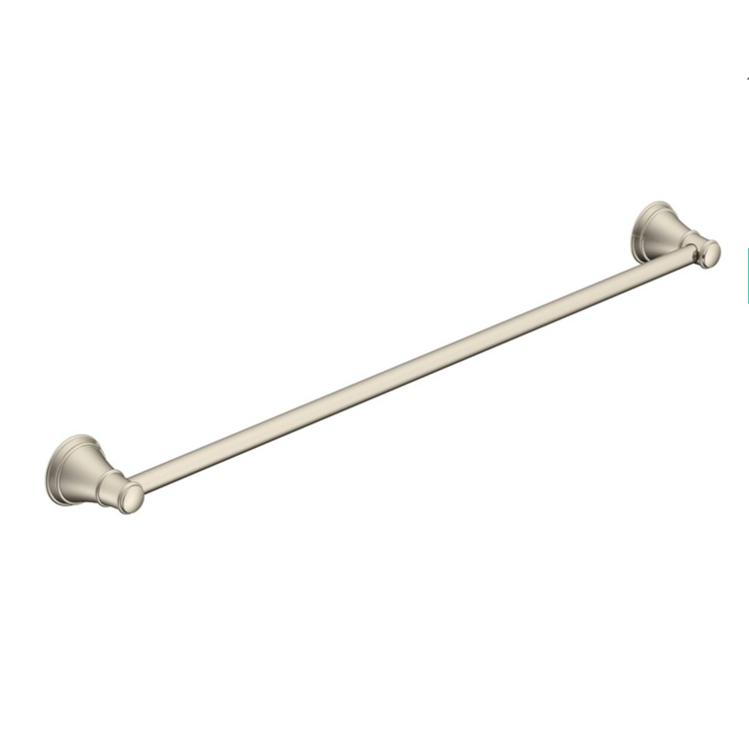 Bathroom towel bar with decorative ends on a white background