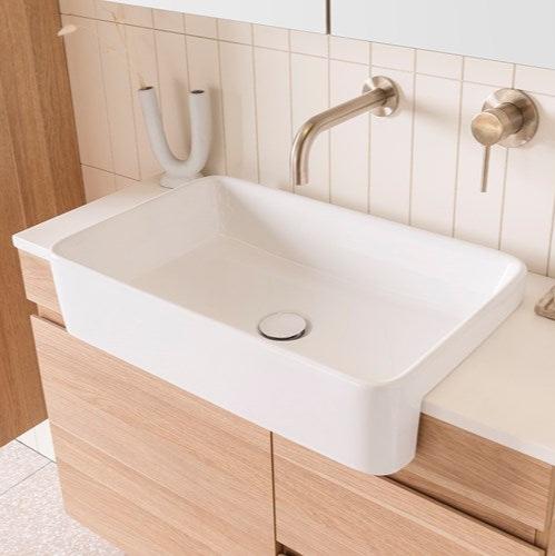 semi recessed gloss white ceramic bathrom vanity basin